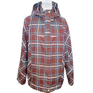 Faded Glory Plaid Waterproof Jacket Size XL Hooded Winter Rain Zip Snap Closure
